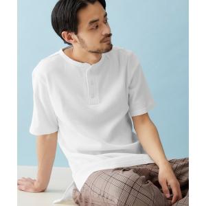 tシャツ Tシャツ サーマル半袖ワッフル編みヘンリーネックサイドスリットカットソー