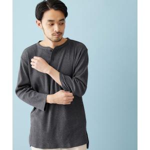 tシャツ Tシャツ サーマル7分袖ワッフル編みヘンリーネックサイドスリットカットソー