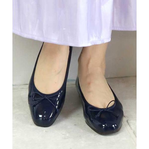 パンプス 「防水」撥水レインストレッチエナメルスクエアトゥパンプス「MADE IN JAPAN」