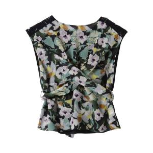 シャツ ブラウス フラワープリント　ツイストブラウス レディース