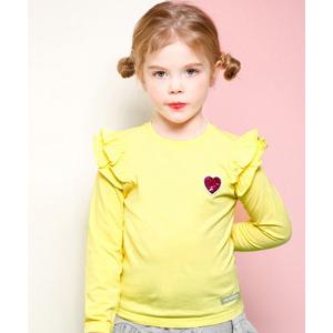 tシャツ Tシャツ キッズ ハートスパンコールプリントのエンジェルスリーブフリルロングTシャツ