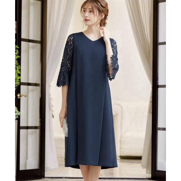 ドレス レーススリーブAライン ワンピース マタニティ 妊婦 結婚式 パーティードレス オケージョン...