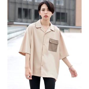 シャツ ブラウス ファッションインフルエンサー ろむし × BASQUE magenta 切り替え オープンカラーシャツ 半袖