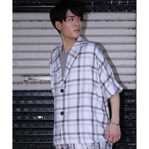 セレモニースーツ カジュアルスーツ チェック柄 5分袖 ビッグシルエット カジュアル ジャケット セ...