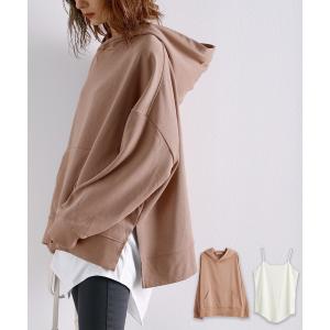 パーカー 無地プルオーバー半袖パーカーor長袖パーカー+キャミソール 2点セットアップ