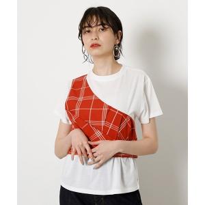 tシャツ 半袖 ONESHOULDER CHECK BUSTIER TOPS/ワンショルダーチェックビジタートップス レディース
