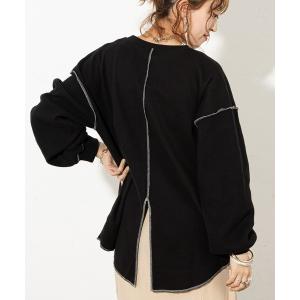 tシャツ Tシャツ 配色ステッチバックスリットワッフルTシャツ