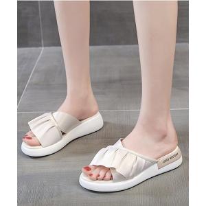 サンダル フリルクロス厚底スライドサンダル レディース