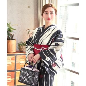 浴衣 浴衣セット レディース モノトーン×桜 ストライプ 縦縞 レトロ 大人 ゆかた2点セット 浴衣 平帯 レディース