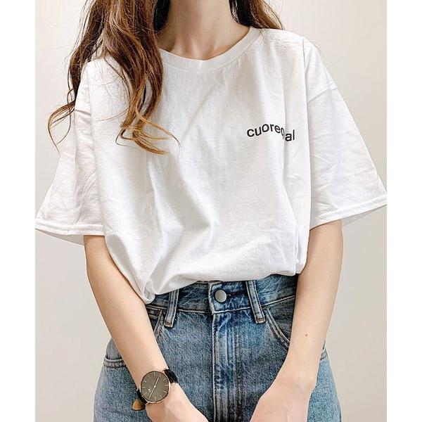 tシャツ cuorequal黒色ロゴ半袖Tシャツ レディース