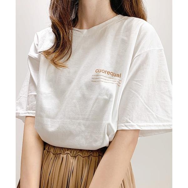 tシャツ cuorequal茶色ロゴ半袖Tシャツ レディース