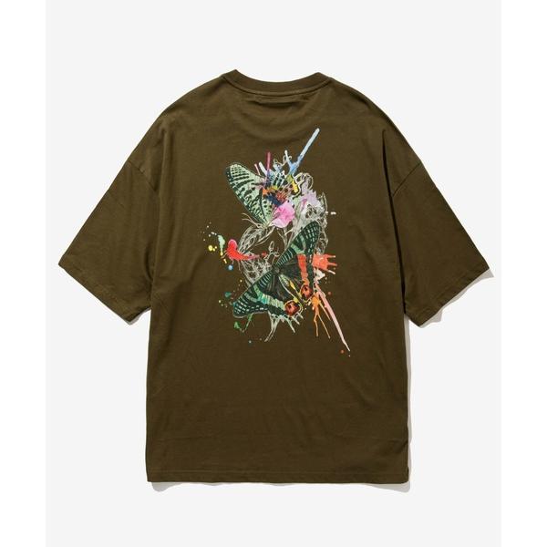 tシャツ rehacer : Bloom Butterfly on Wide Cutsew /ブルー...