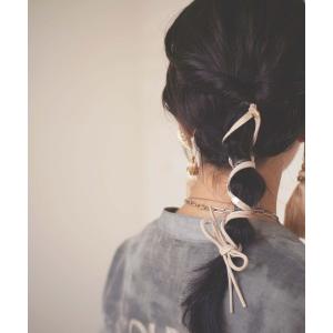 ヘアアクセサリー スエードライク リボン ポニーフック_