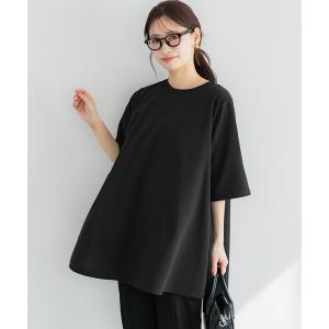 tシャツ エンボス加工Aライン半袖チュニック レディース