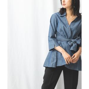 シャツ ブラウス ロングカシュクール六分袖ブラウス
