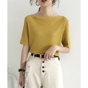 tシャツ Tシャツ 5分袖サマーリブニットトップス レディース
