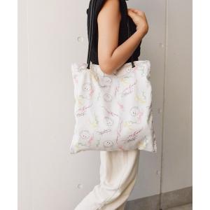トートバッグ スマイル柄フラットエコトートバッグ レディース