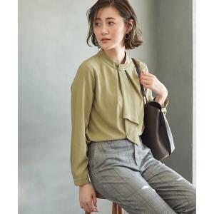 ブラウス シャツ 「WEB限定カラー:サックス、ラベンダー」ゴールドバー付きボウタイブラウス レディース