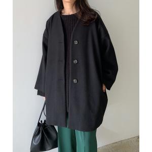 ノーカラーミドルコート