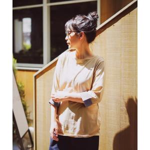 tシャツ Tシャツ 無地七分袖Tシャツ  袖裏にシャンブレー別布  袖ロールアップ