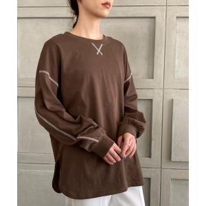 tシャツ Tシャツ USAコットン配色ステッチ裾ラウンドロンT