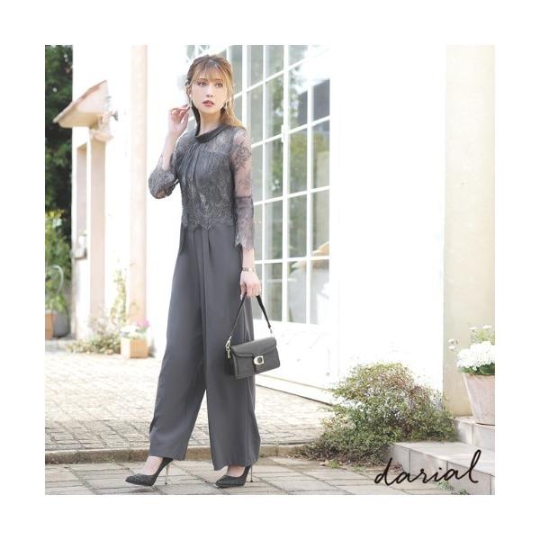 パンツドレス レースフレアオールインワンパンツドレス