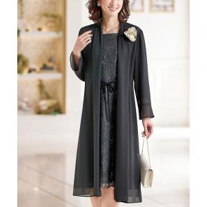 シフォン素材ロングジャケットアンサンブル