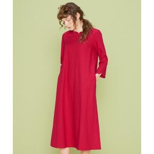 ワンピース キュンとハートネックの麻混ワンピース