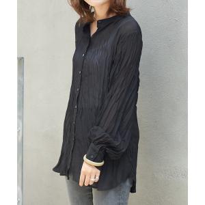 シャツ ブラウス クリンクル袖ボリュームシアーシャツ