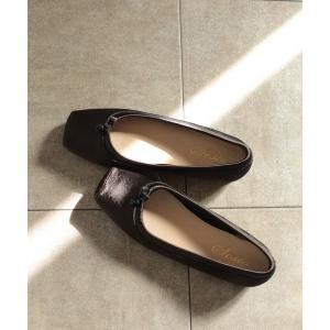 バレエシューズ パンプス グロッシーサテンのスクエアトゥバレエシューズパンプス