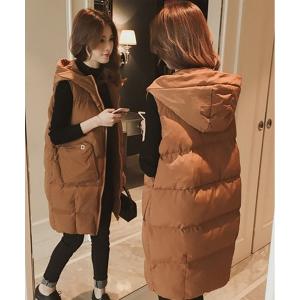 ダウンベスト ダウン フェイクダウンフードロングベスト