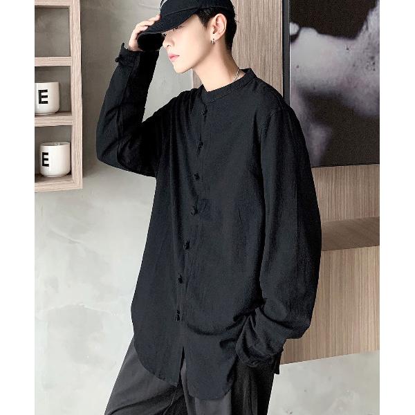 シャツ 「neos -addictive design-」ノーカラー ロングスリーブ チャイナシャツ...
