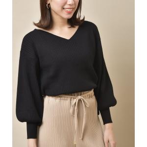 ニット ボリューム袖Ｖネックリブニットプルオーバー