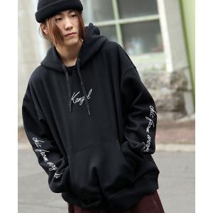 パーカー 【別注・コラボ】ZIP FIVE × KANGOL 刺繍プリントビッグシルエットプルオーバーパーカー【筆記体】