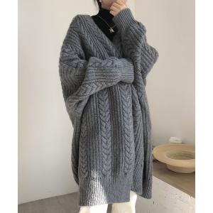 カーディガン ケーブルニットロングカーディガン レディース