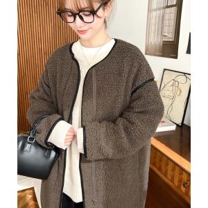 ジャケット ノーカラージャケット もこもこボアレザーパイピングノーカラージャケット(裏地付き) レディース