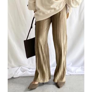 パンツ スエードタッチ プリーツパンツ ロング イージーパンツ レディース