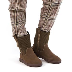 ブーツ MINNETONKA（ミネトンカ） / 撥水加工 リブニットスエードブーツ スニーカーソール 18M03S レディース