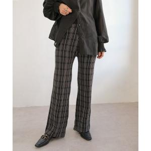 パンツ 【ANDJ MADE】ギンガムチェック柄　ダイア柄　総柄ジャガード織りフレアニットパンツ