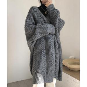 ニット ビッグシルエットケーブルニットガウン