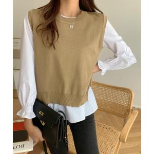 ニット レイヤードが楽しめる！ニットベスト・ブラウス2枚セット