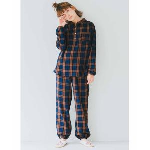 ルームウェア パジャマ リブ　イン　コンフォート　１日中着ていたい心地よさ！　衿付きふかふかダブルガーゼチェックパジャマ