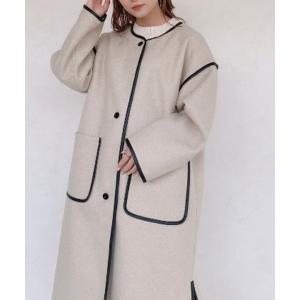 ダウンコート ダウンジャケット ノーカラーパイピングロングコート レディース