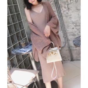 セットアップ ショートローブ　ニットキャミソールワンピース