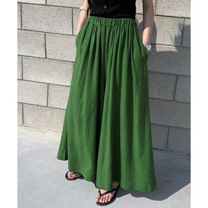 パンツ レディース リネン風きれいめスカンツワイドパンツ