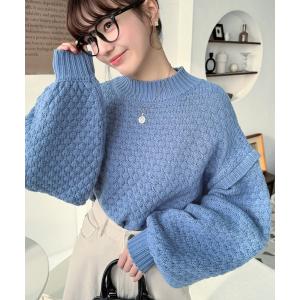 ニット 3G ポップコーン編みハイネックニットプルオーバー レディース