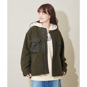 ジャケット ノーカラージャケット ボア×フラノ ジャージ パッチポケット ジャケット