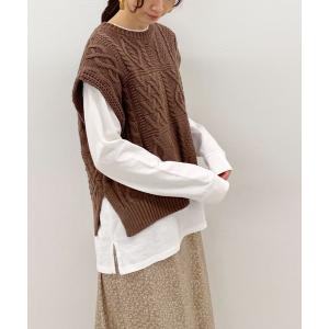 ニット パッチワークケーブルニットベスト