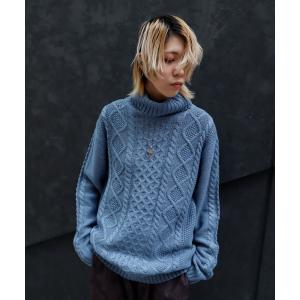 セーター ニット Z)「BLINGLEADS」18802 5GGアクリルケーブルタートルネックセーター メンズ レディース