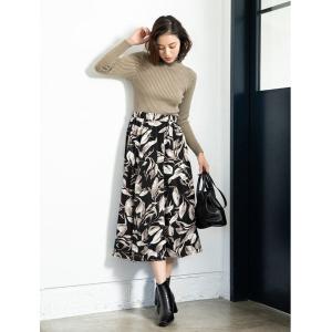 スカート ウエストゴムフラワーフレアスカート